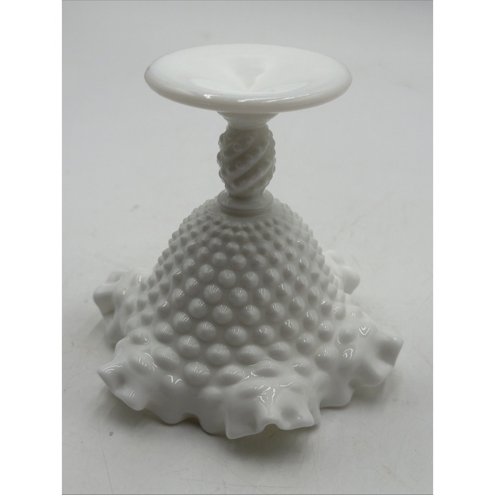 FENTON WHITE HOBNAIL MILK GLASS Pedestal Nut Compote Candy Ruffled Dish 5 inches - Picture 8 of 8